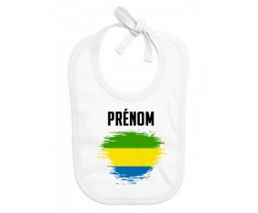 Bavoir bébé personnalisé Drapeau effet pinceau Gabon avec prénom