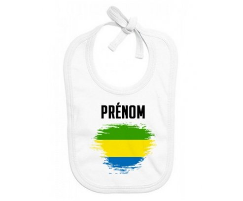 Bavoir bébé personnalisé Drapeau effet pinceau Gabon avec prénom
