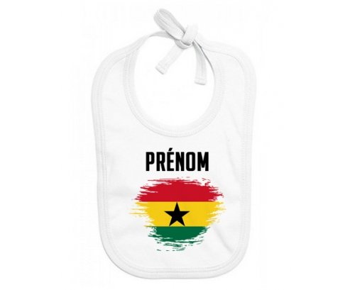 Bavoir bébé personnalisé Drapeau effet pinceau Ghana avec prénom