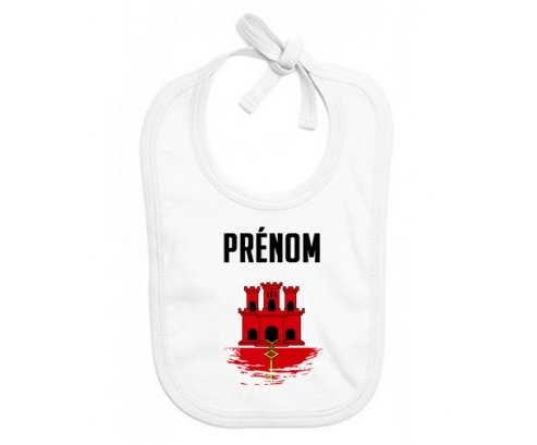 Bavoir bébé personnalisé Drapeau effet pinceau Gibraltar avec prénom