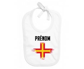 Bavoir bébé personnalisé Drapeau effet pinceau Guernesey avec prénom