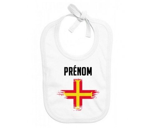 Bavoir bébé personnalisé Drapeau effet pinceau Guernesey avec prénom