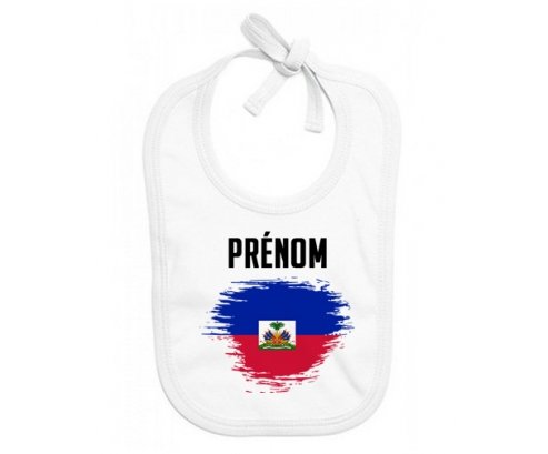 Bavoir bébé personnalisé Drapeau effet pinceau Haïti avec prénom