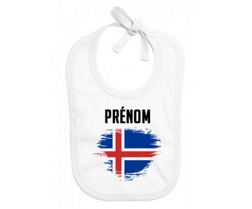Bavoir bébé personnalisé Drapeau effet pinceau Islande avec prénom