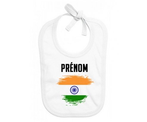 Bavoir bébé personnalisé Drapeau effet pinceau Inde avec prénom