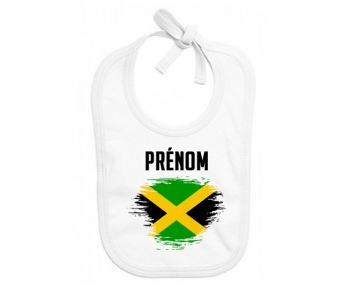 Bavoir bébé personnalisé Drapeau effet pinceau Jamaïque avec prénom