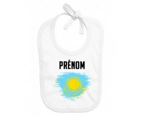 Bavoir bébé personnalisé Drapeau effet pinceau Kazakhstan avec prénom