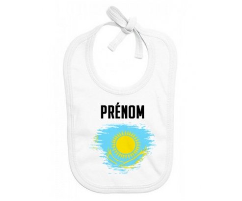 Bavoir bébé personnalisé Drapeau effet pinceau Kazakhstan avec prénom