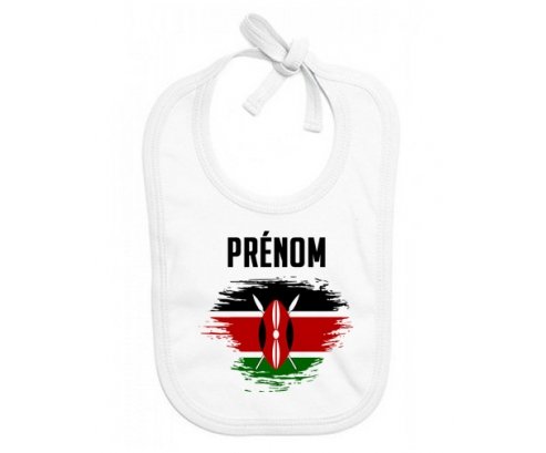 Bavoir bébé personnalisé Drapeau effet pinceau Kenya avec prénom