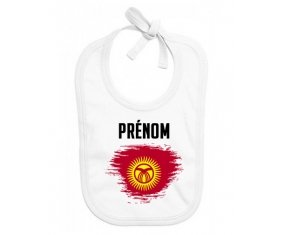 Bavoir bébé personnalisé Drapeau effet pinceau Kirghizistan avec prénom