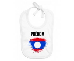 Bavoir bébé personnalisé Drapeau effet pinceau Laos avec prénom