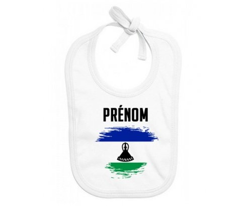 Bavoir bébé personnalisé Drapeau effet pinceau Lesotho avec prénom