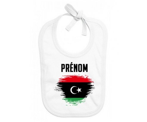 Bavoir bébé personnalisé Drapeau effet pinceau Libye avec prénom