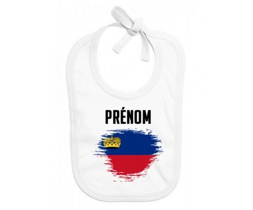 Bavoir bébé personnalisé Drapeau effet pinceau Liechtenstein avec prénom