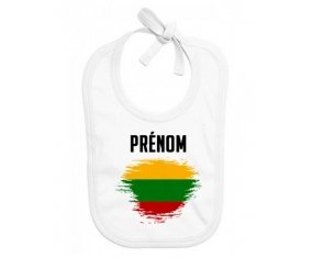 Bavoir bébé personnalisé Drapeau effet pinceau Lituanie avec prénom