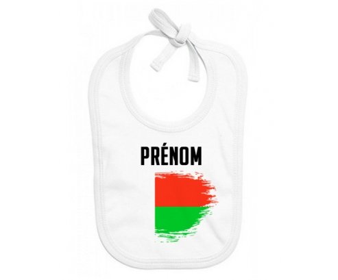 Bavoir bébé personnalisé Drapeau effet pinceau Madagascar avec prénom