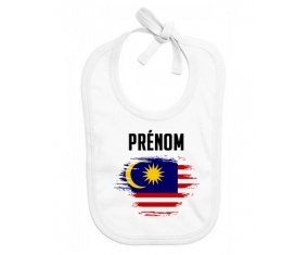 Bavoir bébé personnalisé Drapeau effet pinceau Malaisie avec prénom