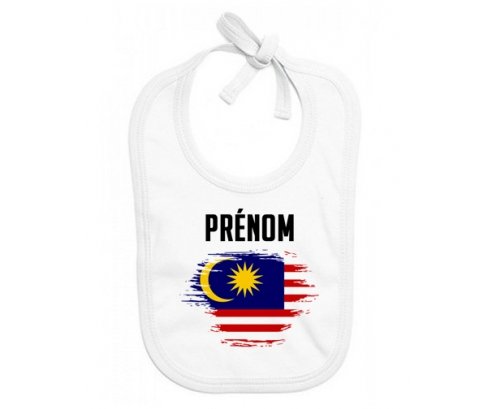 Bavoir bébé personnalisé Drapeau effet pinceau Malaisie avec prénom