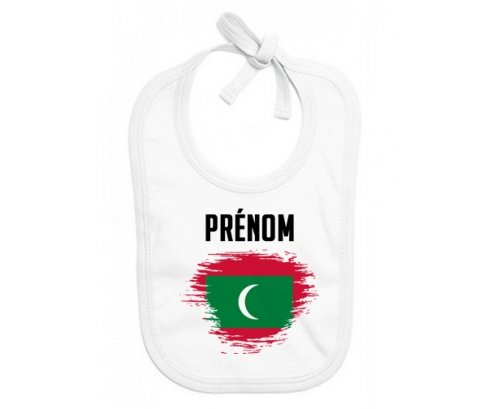 Bavoir bébé personnalisé Drapeau effet pinceau Maldives avec prénom