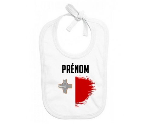 Bavoir bébé personnalisé Drapeau effet pinceau Malte avec prénom
