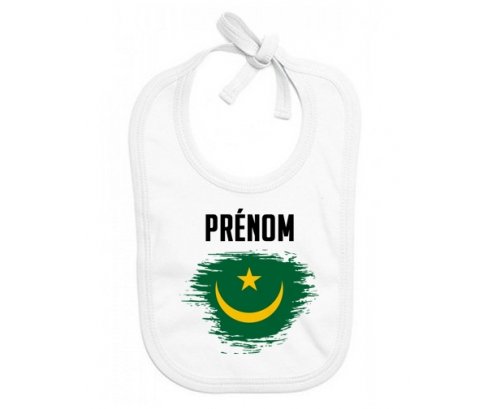 Bavoir bébé personnalisé Drapeau effet pinceau Mauritanie avec prénom