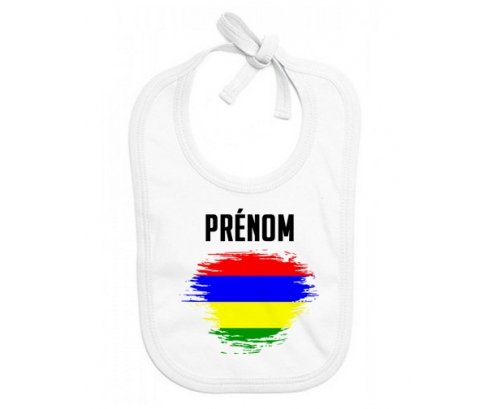 Bavoir bébé personnalisé Drapeau effet pinceau Ile Maurice avec prénom