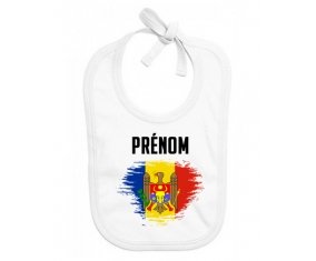 Bavoir bébé personnalisé Drapeau effet pinceau Moldavie avec prénom
