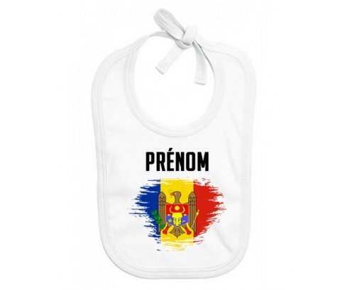 Bavoir bébé personnalisé Drapeau effet pinceau Moldavie avec prénom