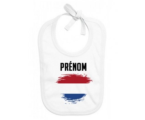 Bavoir bébé personnalisé Drapeau effet pinceau Pays-Bas avec prénom