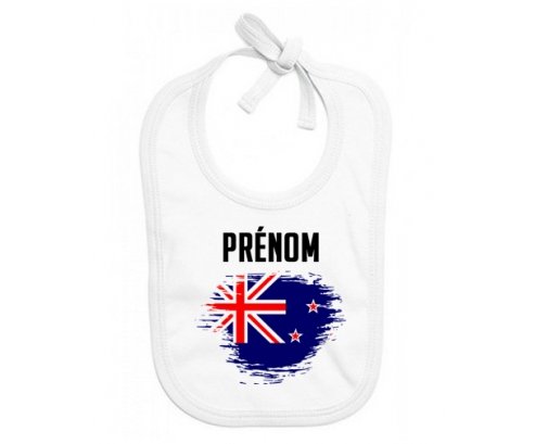 Bavoir bébé personnalisé Drapeau effet pinceau Nouvelle-Zélande avec prénom