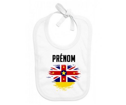 Bavoir bébé personnalisé Drapeau effet pinceau Niue avec prénom