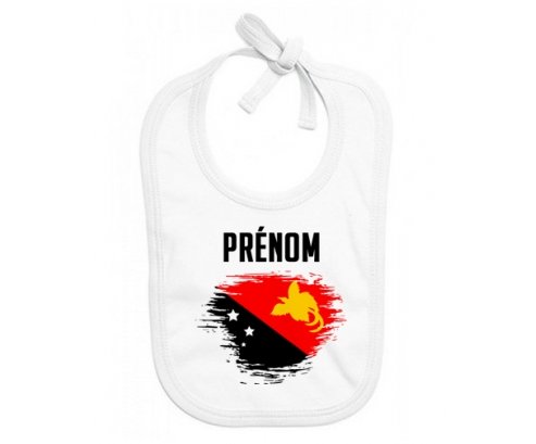 Bavoir bébé personnalisé Drapeau effet pinceau Papouasie Nouvelle Guinée avec prénom
