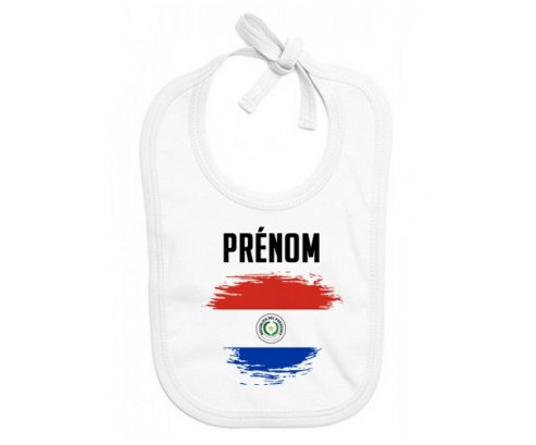 Bavoir bébé personnalisé Drapeau effet pinceau Paraguay avec prénom