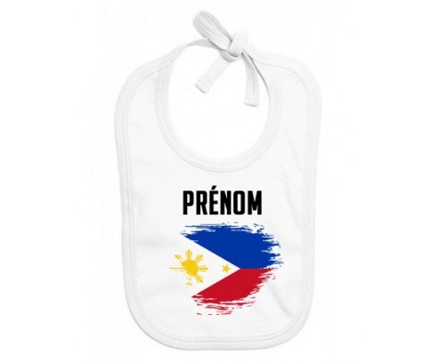 Bavoir bébé personnalisé Drapeau effet pinceau Philippines avec prénom