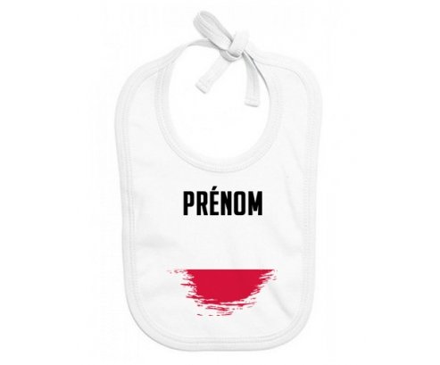 Bavoir bébé personnalisé Drapeau effet pinceau Pologne avec prénom
