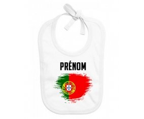 Bavoir bébé personnalisé Drapeau effet pinceau le Portugal avec prénom