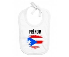Bavoir bébé personnalisé Drapeau effet pinceau Porto Rico avec prénom