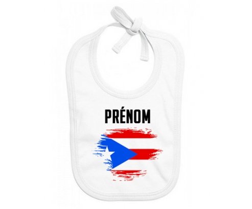 Bavoir bébé personnalisé Drapeau effet pinceau Porto Rico avec prénom