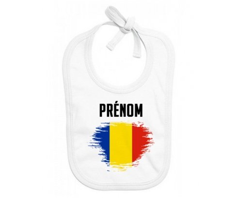 Bavoir bébé personnalisé Drapeau effet pinceau Roumanie avec prénom