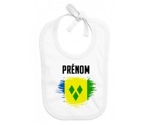 Bavoir bébé personnalisé Drapeau effet pinceau Saint-Vincent-et-les-Grenadines avec prénom