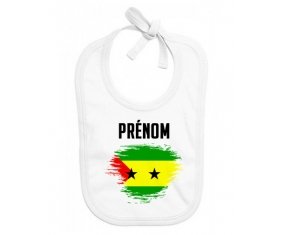 Bavoir bébé personnalisé Drapeau effet pinceau Sao Tomé et Principe avec prénom