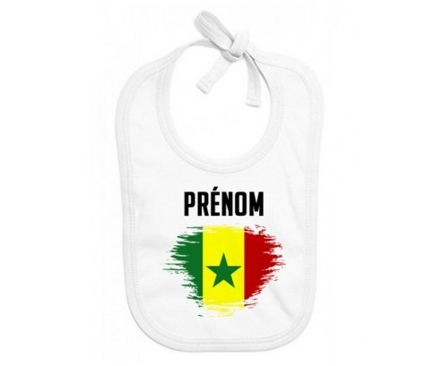 Bavoir bébé personnalisé Drapeau effet pinceau Sénégal avec prénom