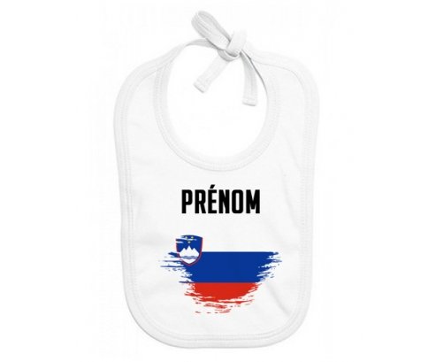 Bavoir bébé personnalisé Drapeau effet pinceau Slovénie avec prénom