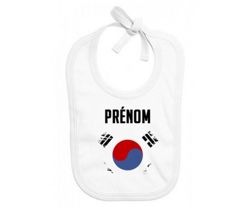 Bavoir bébé personnalisé Drapeau effet pinceau Corée du Sud avec prénom