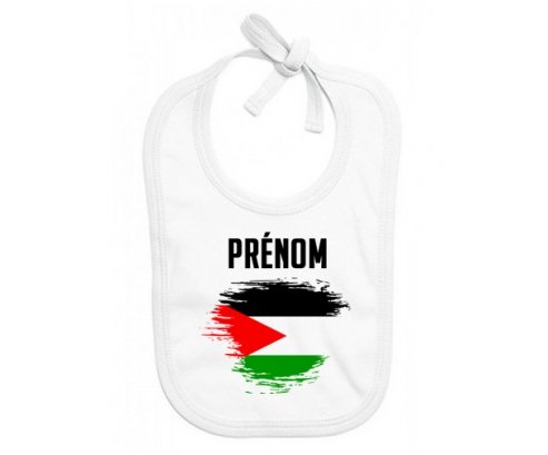 Bavoir bébé personnalisé Drapeau effet pinceau État de Palestine avec prénom