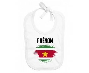 Bavoir bébé personnalisé Drapeau effet pinceau Suriname avec prénom