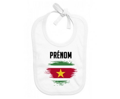Bavoir bébé personnalisé Drapeau effet pinceau Suriname avec prénom