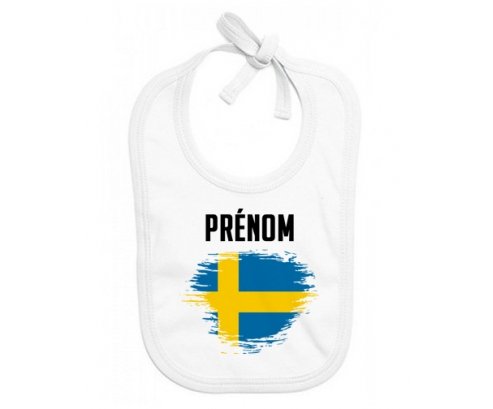 Bavoir bébé personnalisé Drapeau effet pinceau Suède avec prénom
