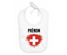 Bavoir bébé personnalisé Drapeau effet pinceau Suisse avec prénom
