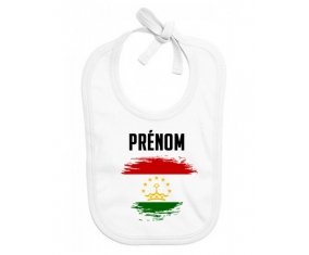 Bavoir bébé personnalisé Drapeau effet pinceau Tadjikistan avec prénom